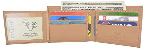 Men's Tan Bifold Soft Leather Credit Card ID Flap Out Wallet