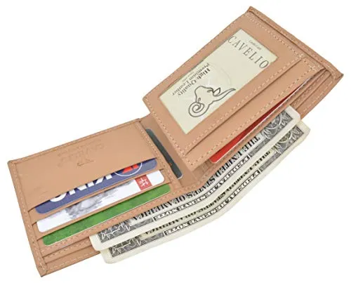 Men's Tan Bifold Soft Leather Credit Card ID Flap Out Wallet
