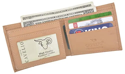 Men's Tan Bifold Soft Leather Credit Card ID Flap Out Wallet