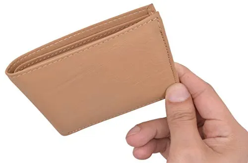 Men's Tan Bifold Soft Leather Credit Card ID Flap Out Wallet