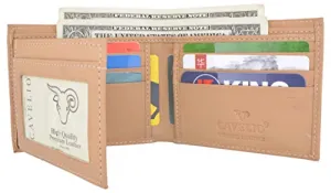 Men's Tan Bifold Soft Leather Credit Card ID Flap Out Wallet