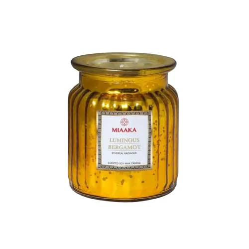 MIAAKA Ethereal Radiance Fluted Glass Jar Hand Poured Scented Candle Luminous Bergamot Fragrance 435gm