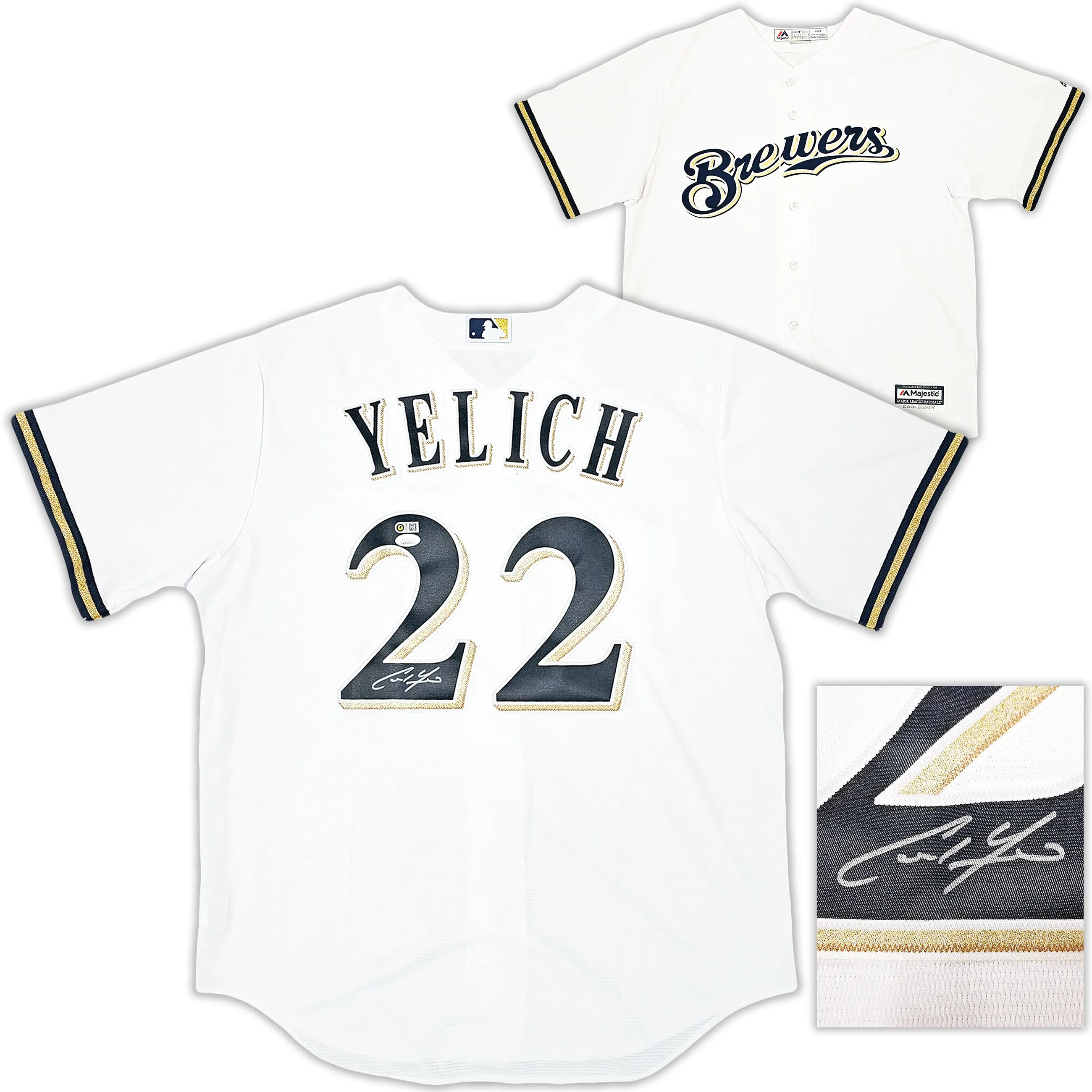 Milwaukee Brewers Christian Yelich Autographed White Majestic Jersey Size L JSA Stock #215536