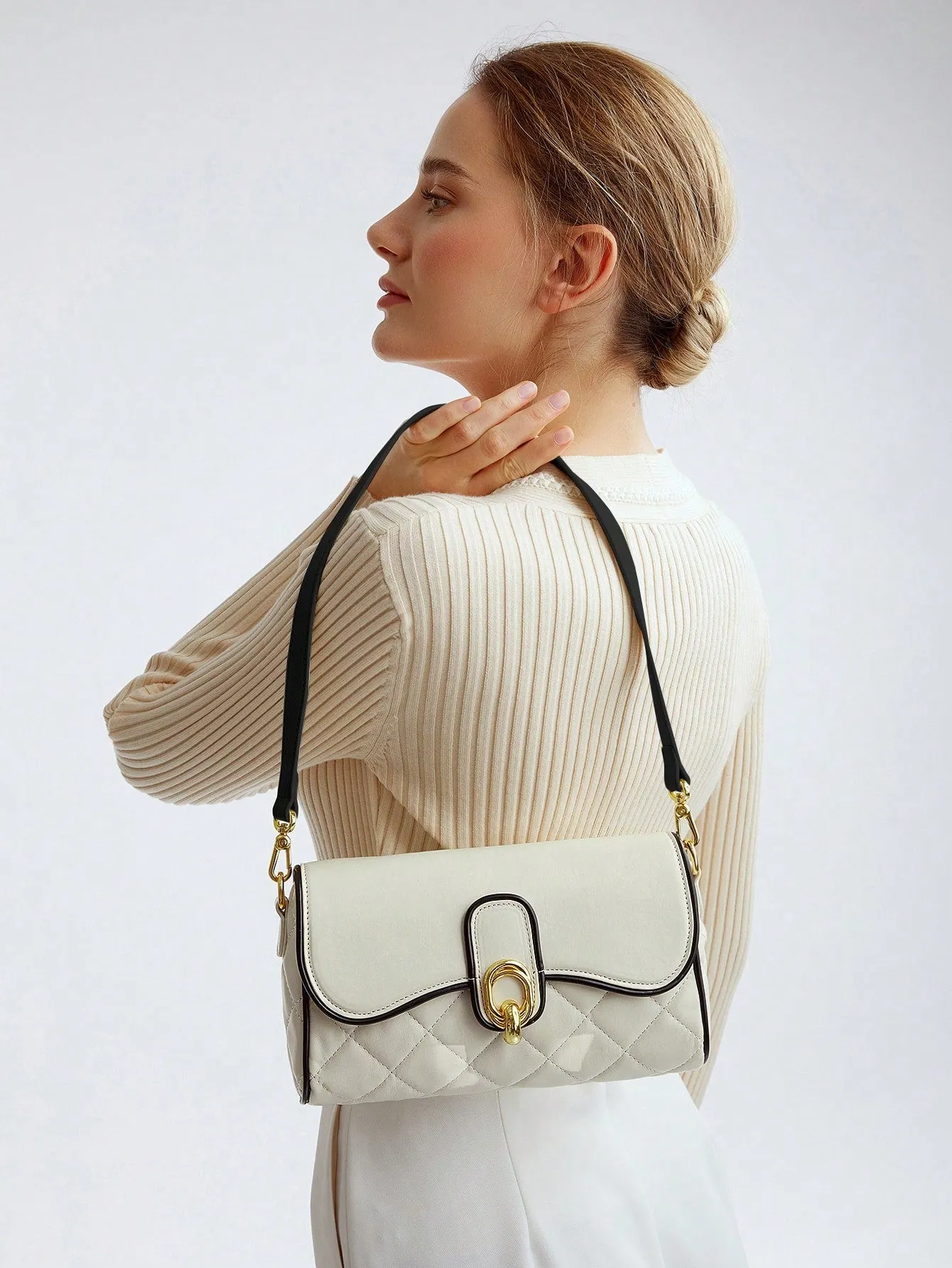 MOTF PREMIUM FASHION VERSATILE ELEGANT COMMUTER CONTRAST PIPING QUILTED FLAP WOMEN SHOULDER BAG