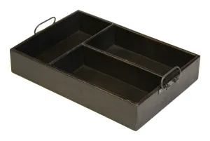 Mountain Woods Extra Large 3 Section Vintage Style Espresso Brown Mango Wood Organizer Tray/Caddy w/ Metal Handles - 19.75"