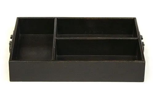 Mountain Woods Extra Large 3 Section Vintage Style Espresso Brown Mango Wood Organizer Tray/Caddy w/ Metal Handles - 19.75"