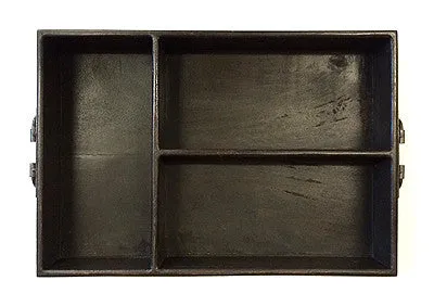 Mountain Woods Extra Large 3 Section Vintage Style Espresso Brown Mango Wood Organizer Tray/Caddy w/ Metal Handles - 19.75"