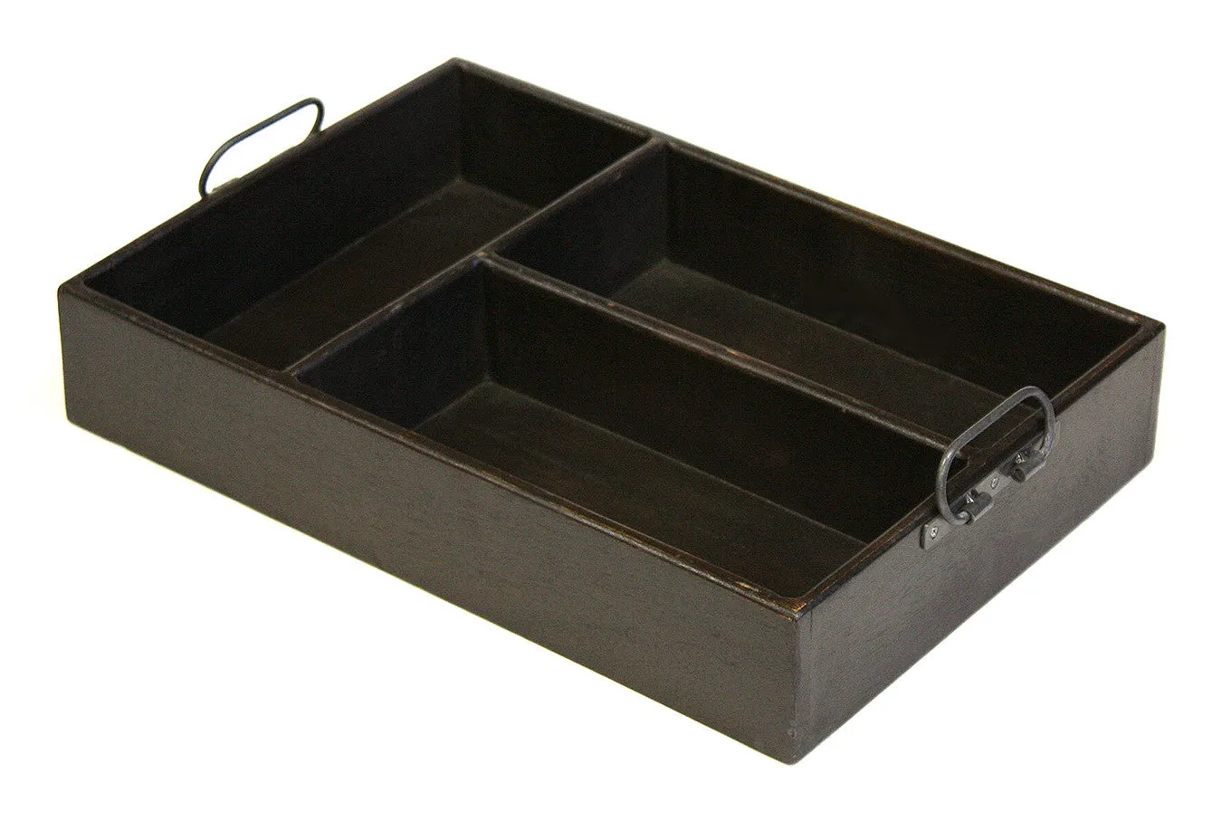 Mountain Woods Extra Large 3 Section Vintage Style Espresso Brown Mango Wood Organizer Tray/Caddy w/ Metal Handles - 19.75"