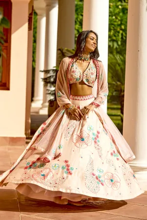 Multi-Colored Sequins & Resham Hand Embroidered Silk Lehenga Set