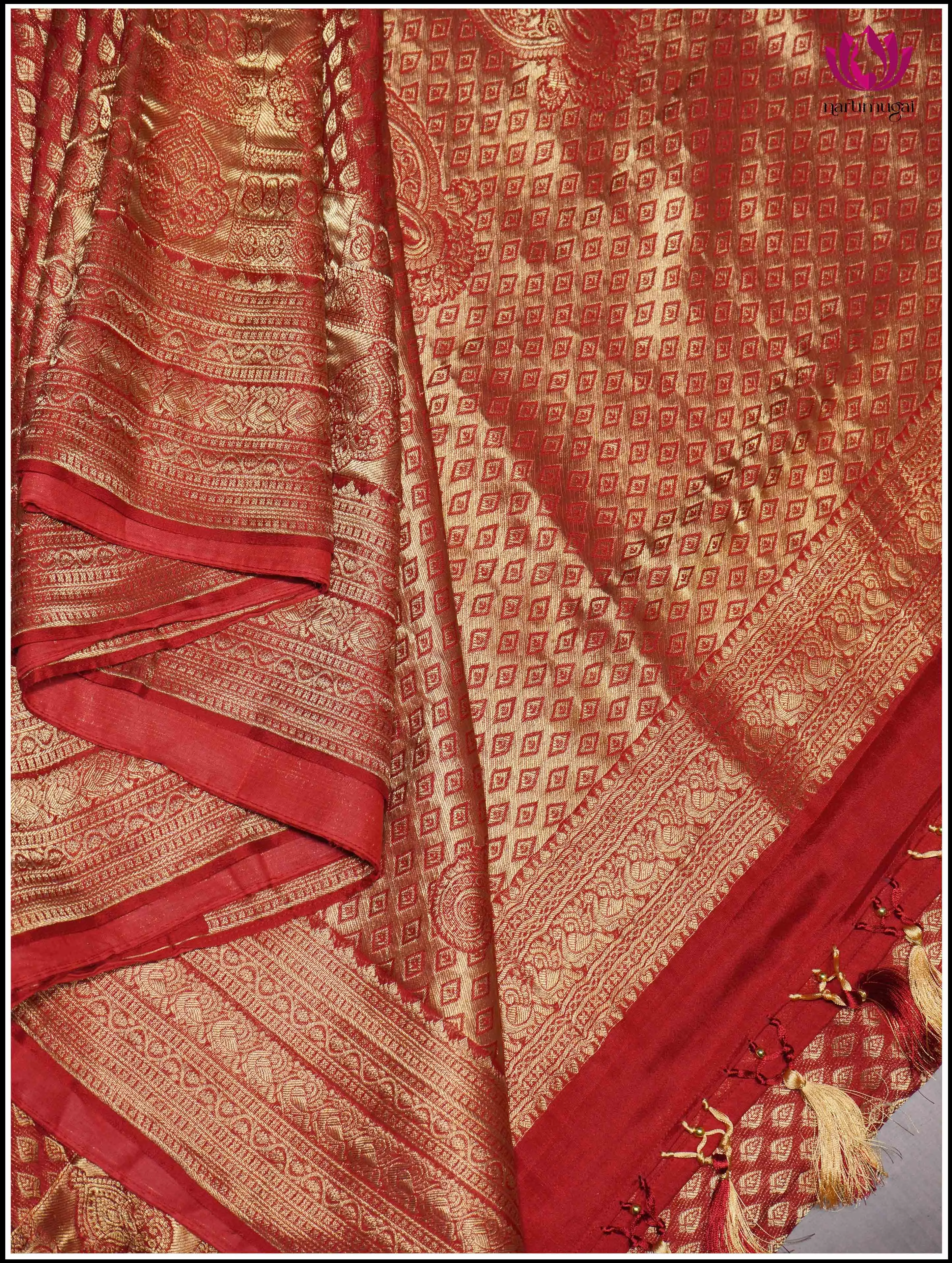 Mysore Silk Sari in Red with Gold Zari - Silk Mark Certified