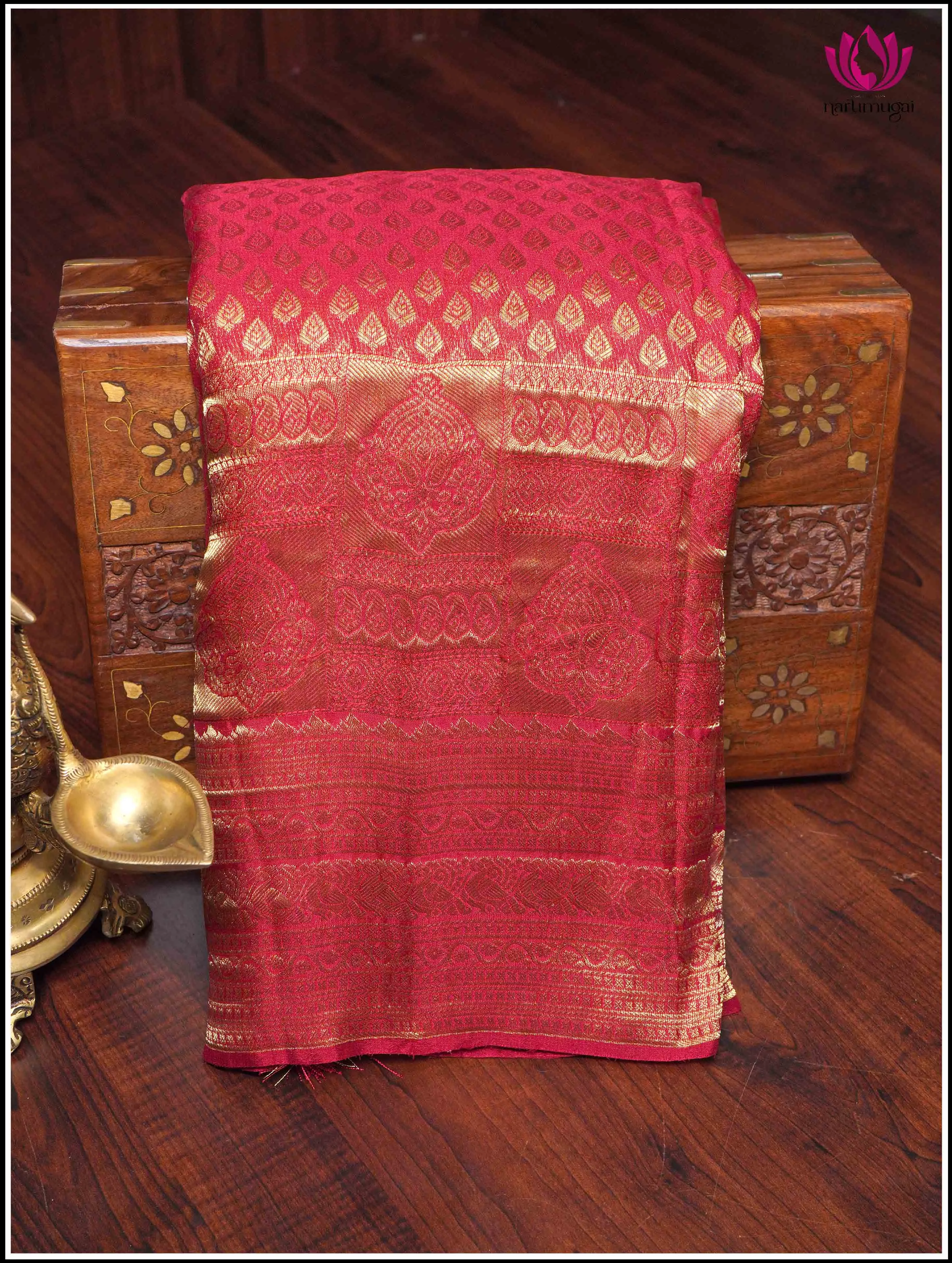 Mysore Silk Sari in Red with Gold Zari - Silk Mark Certified