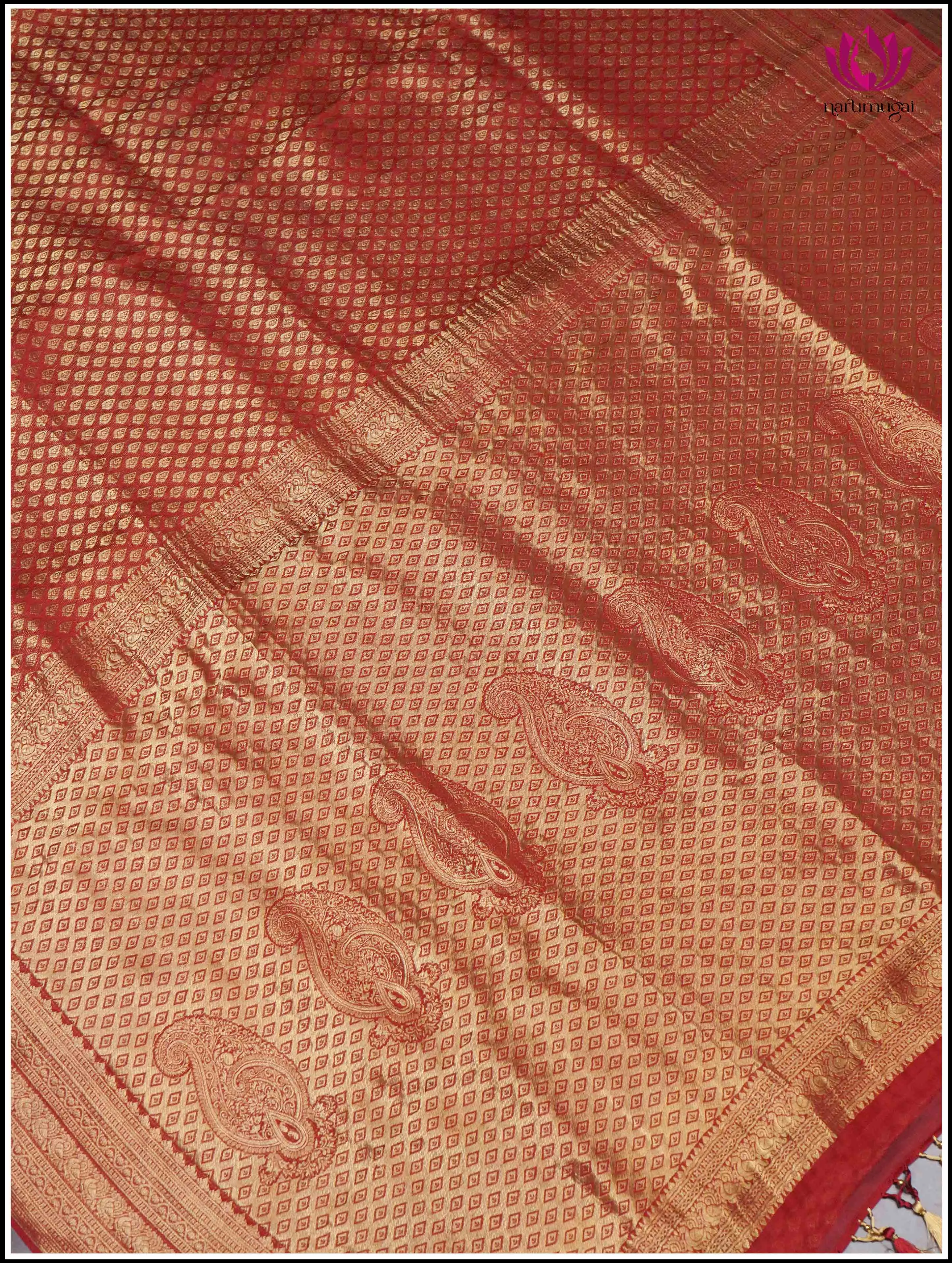 Mysore Silk Sari in Red with Gold Zari - Silk Mark Certified