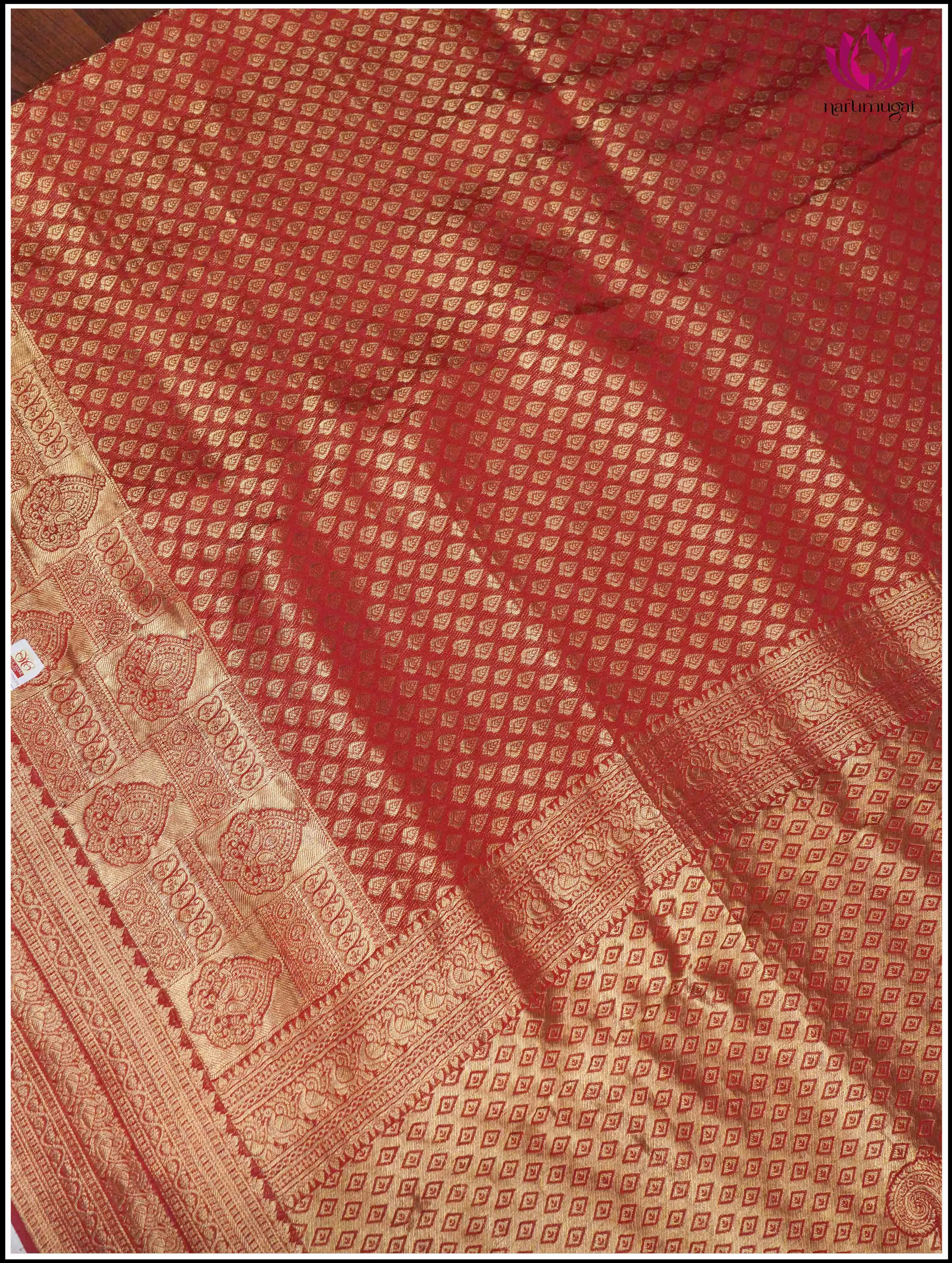 Mysore Silk Sari in Red with Gold Zari - Silk Mark Certified