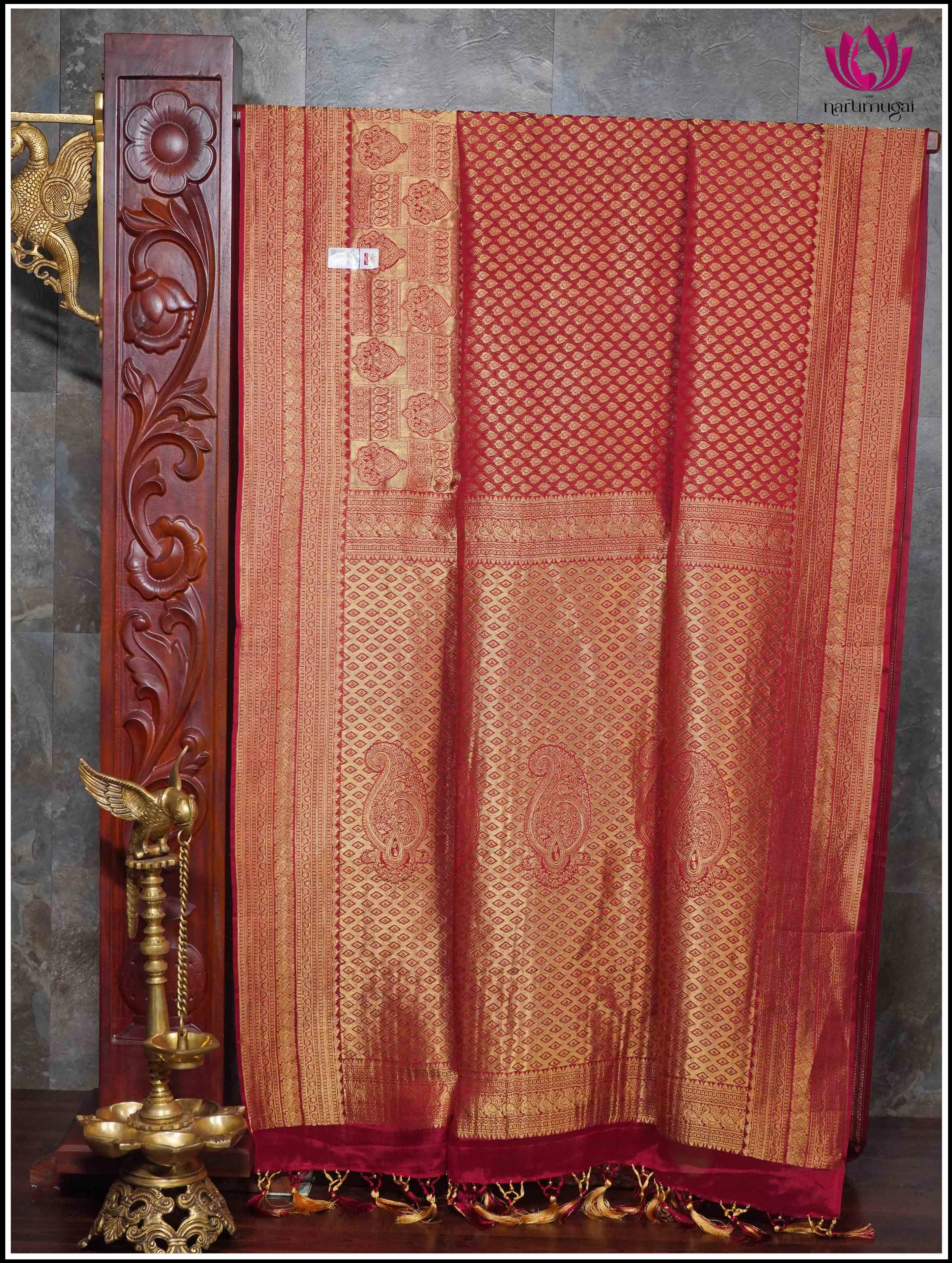Mysore Silk Sari in Red with Gold Zari - Silk Mark Certified