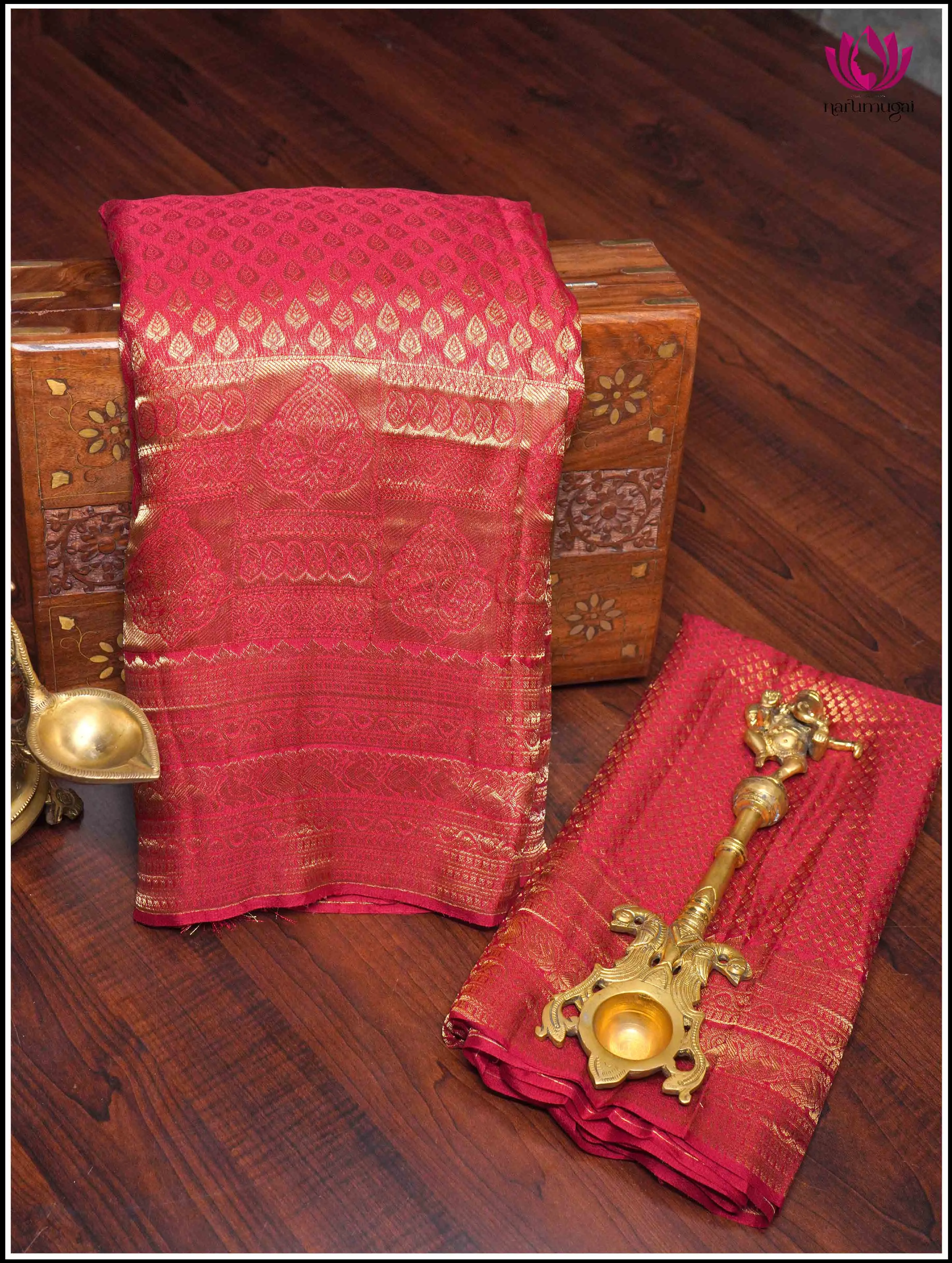 Mysore Silk Sari in Red with Gold Zari - Silk Mark Certified