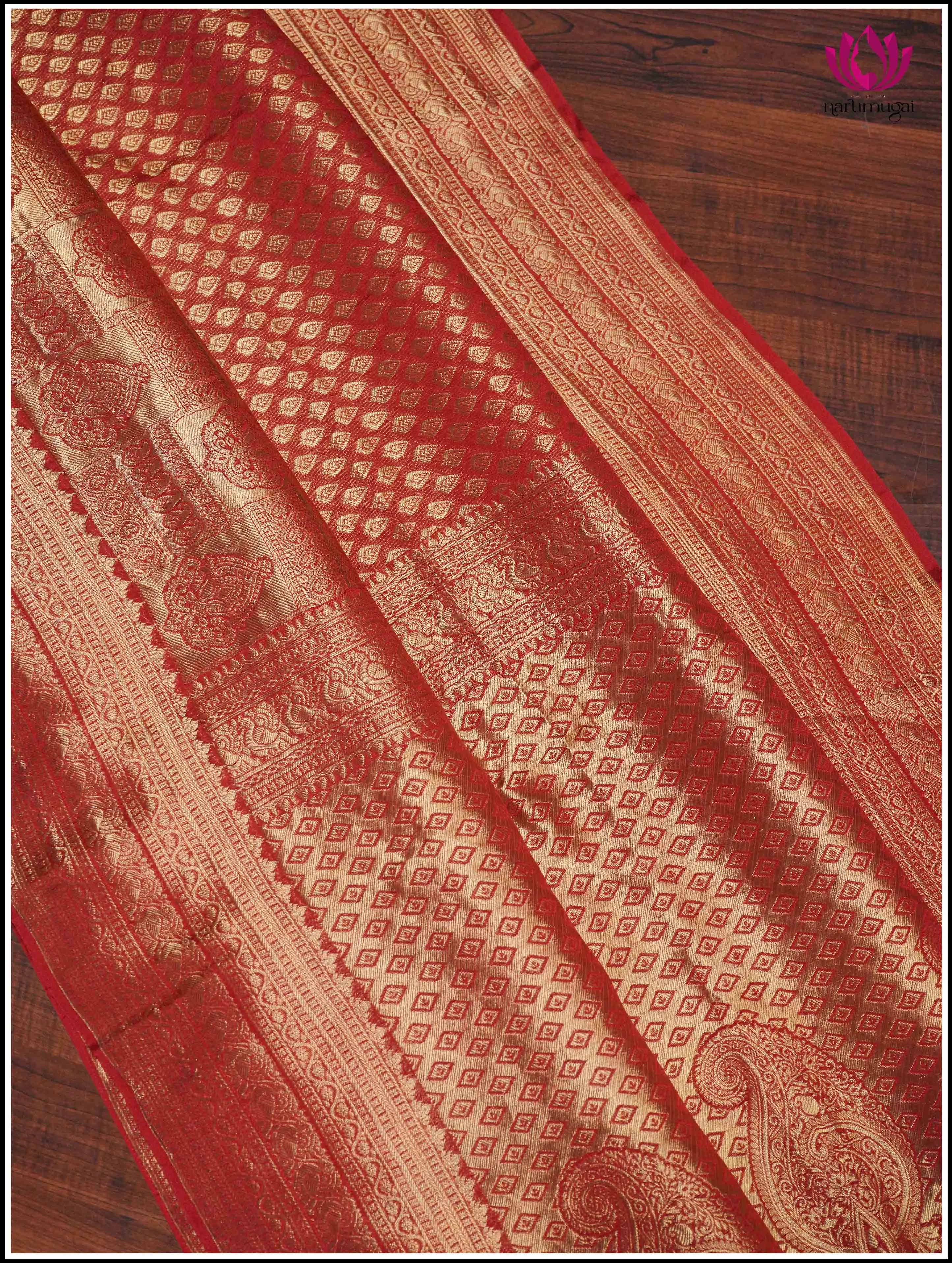 Mysore Silk Sari in Red with Gold Zari - Silk Mark Certified