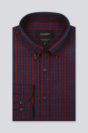 Navy Blue Tattersall Check Casual Shirt