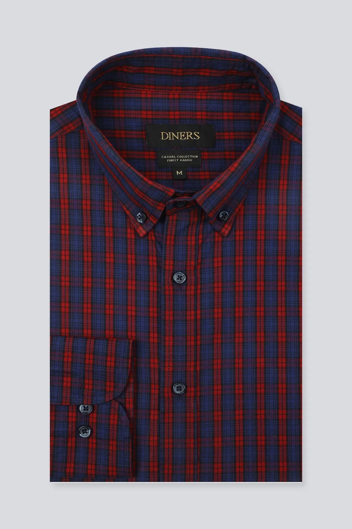 Navy Blue Tattersall Check Casual Shirt