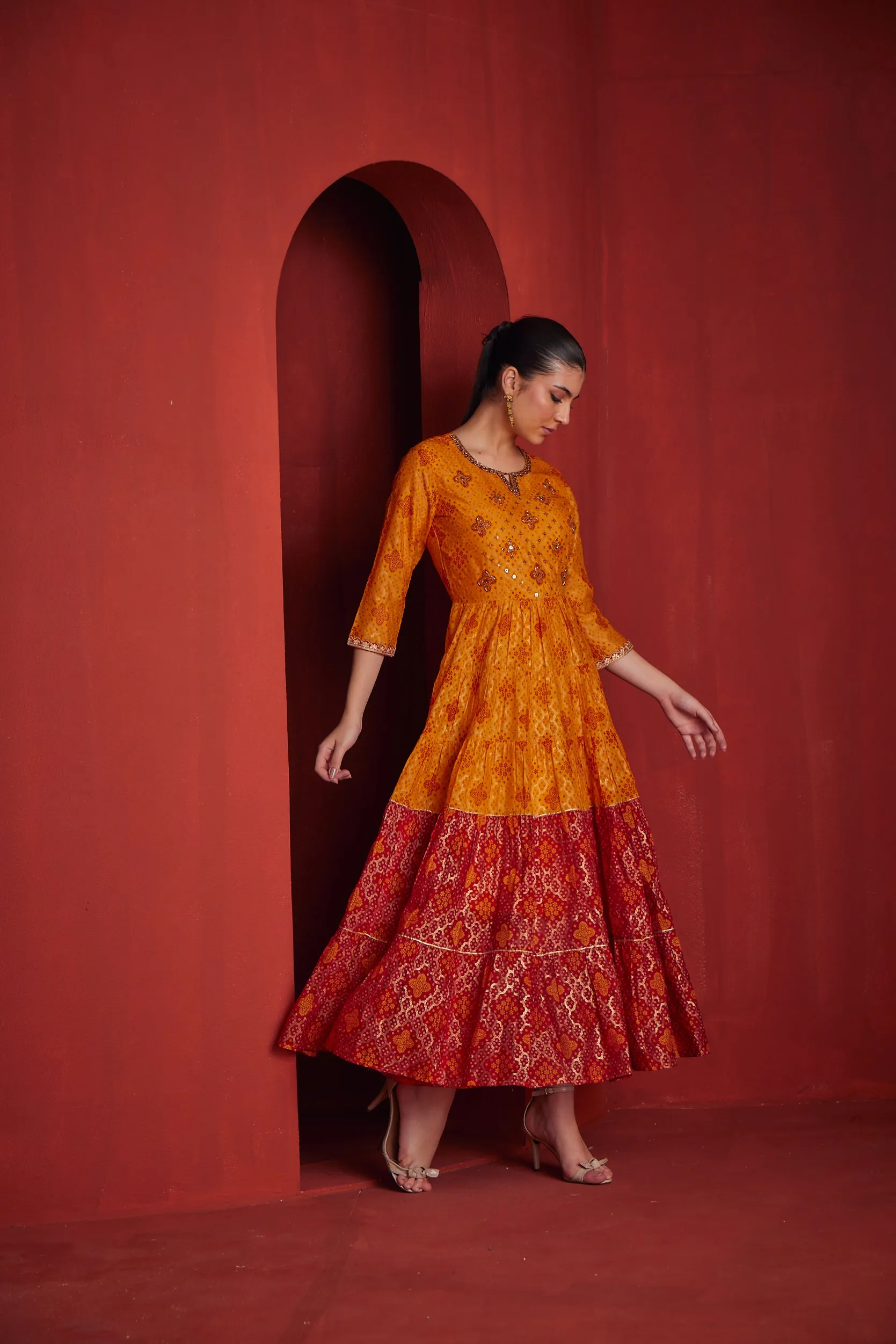 Neeru's Womens Yellow Georgette Fabric Dress