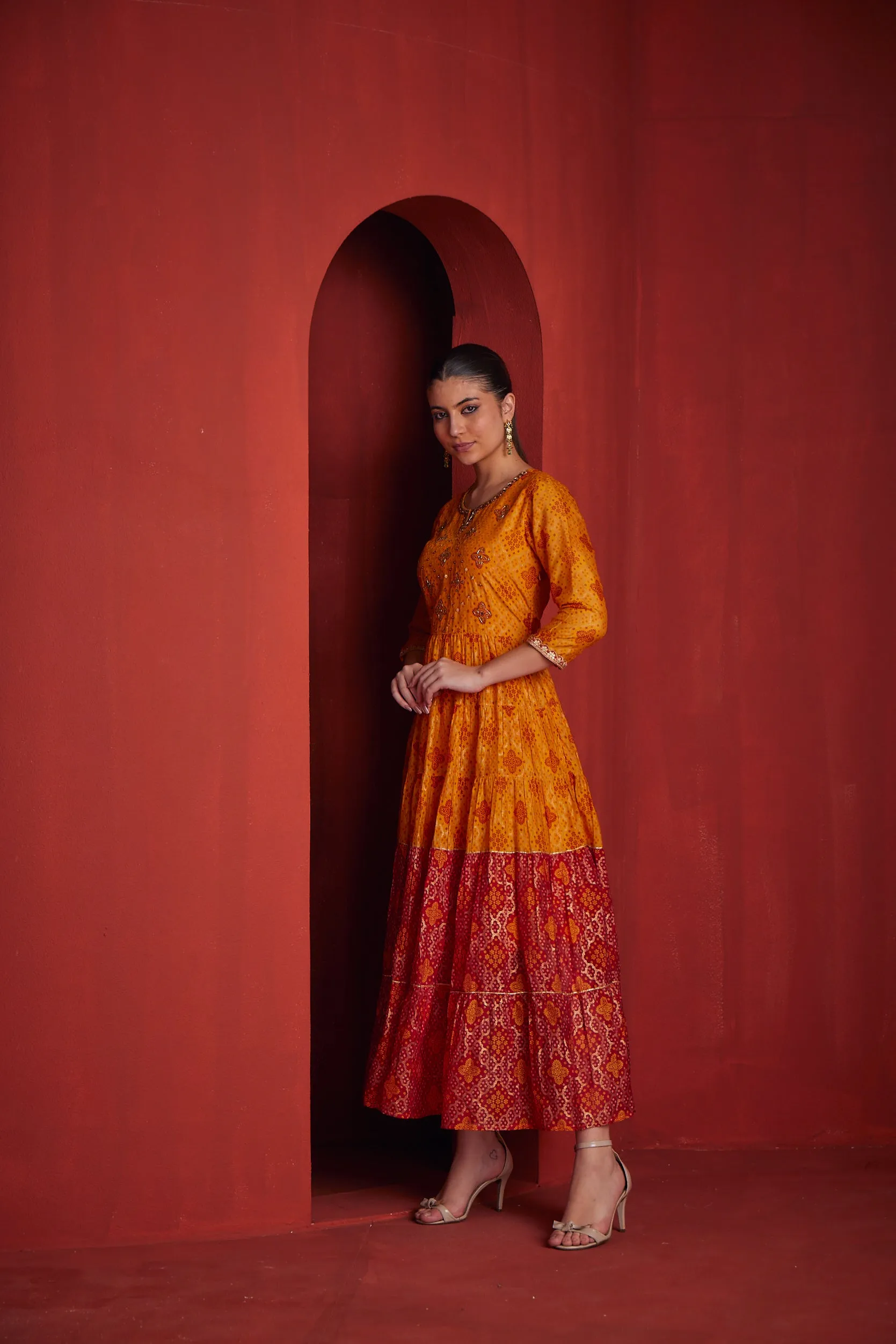 Neeru's Womens Yellow Georgette Fabric Dress