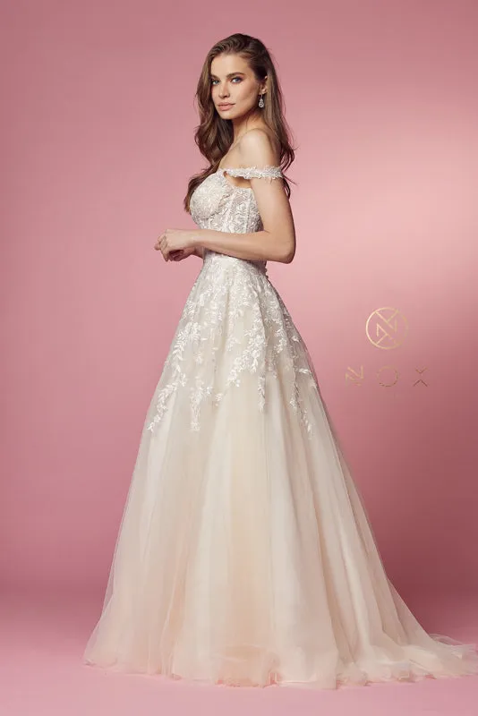 NOX ANABEL JH925 Off Shoulder Floral Applique Bridal Gown