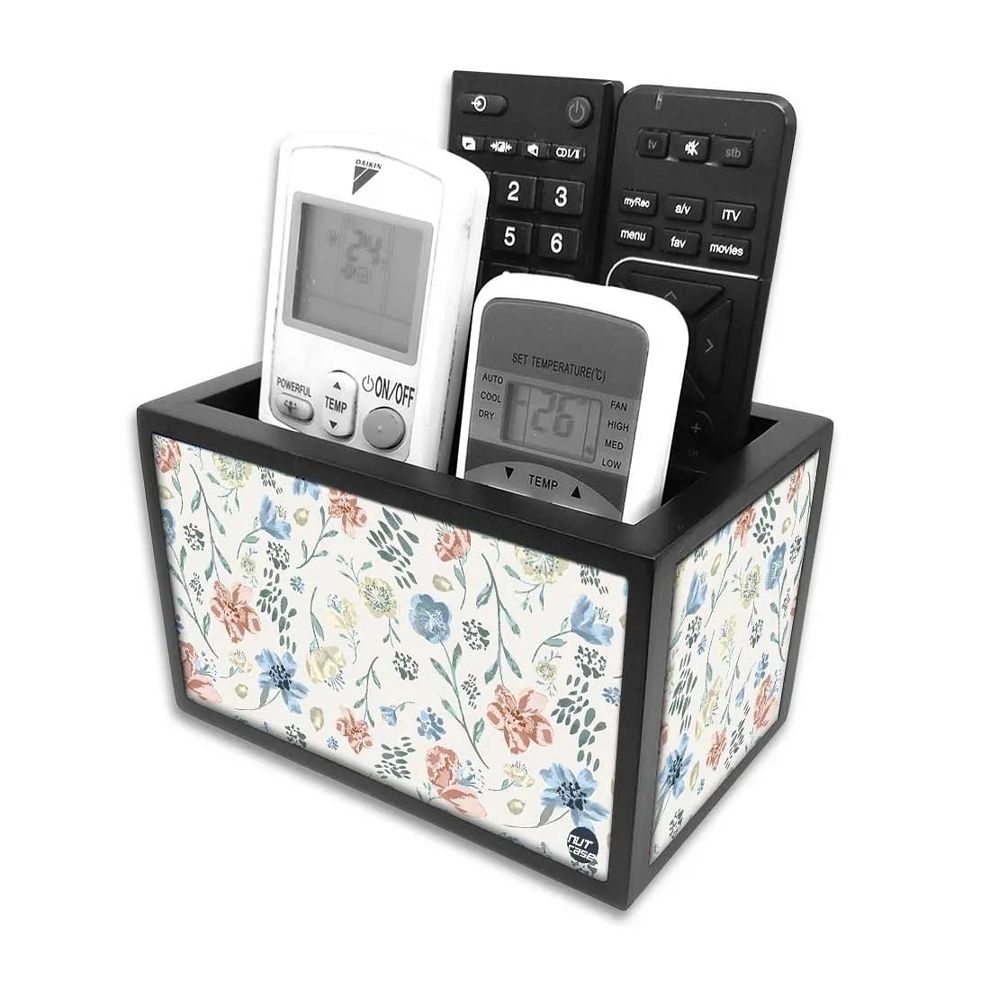 Organizer For TV AC Remotes -Cute Baby Floral Art Blue