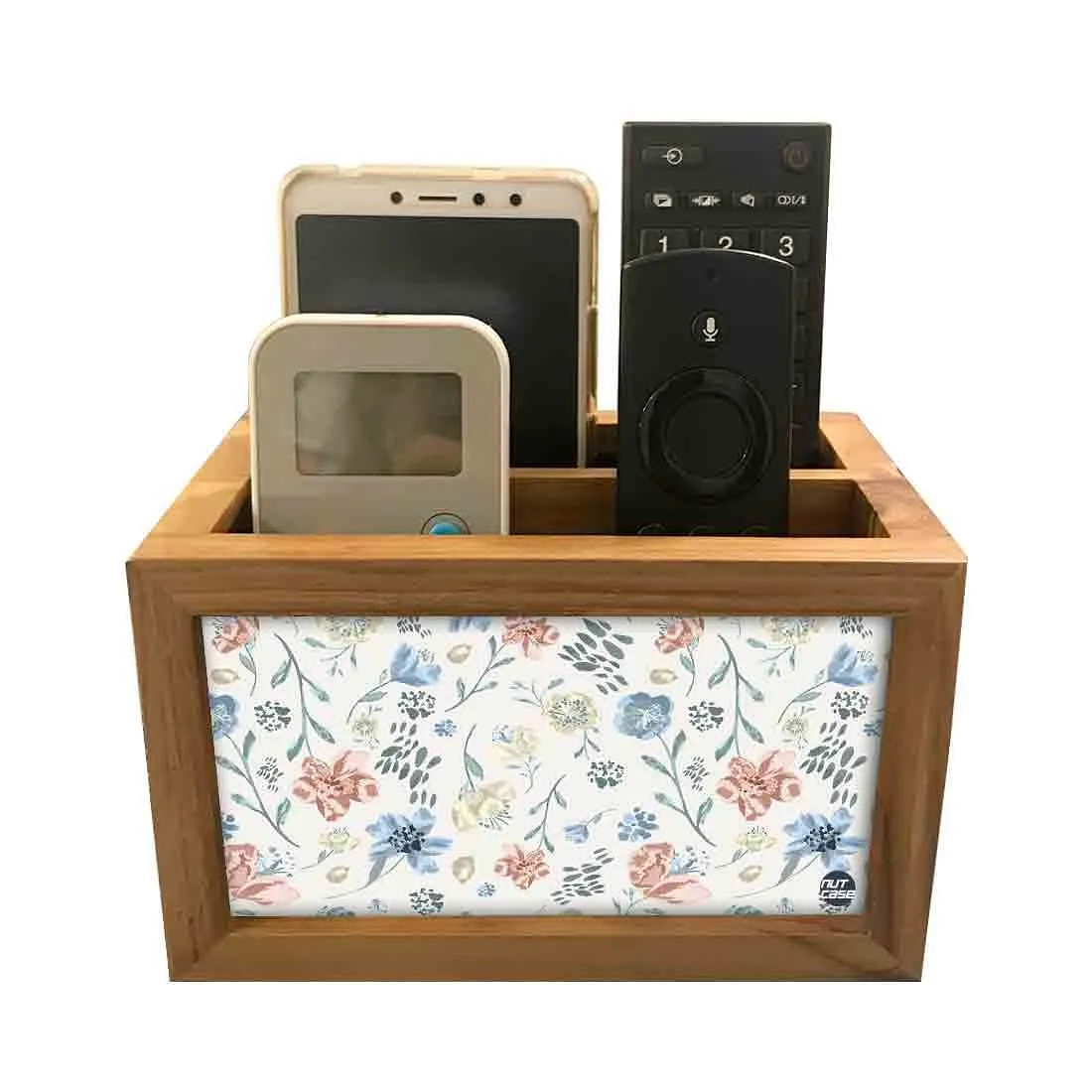 Organizer For TV AC Remotes -Cute Baby Floral Art Blue