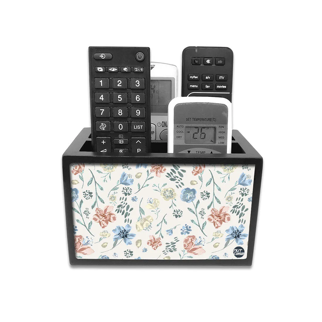 Organizer For TV AC Remotes -Cute Baby Floral Art Blue