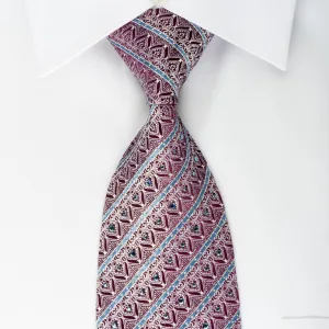 Park Land Rhinestone Silk Necktie Silver Anthemion On Burgundy With Silver Sparkles