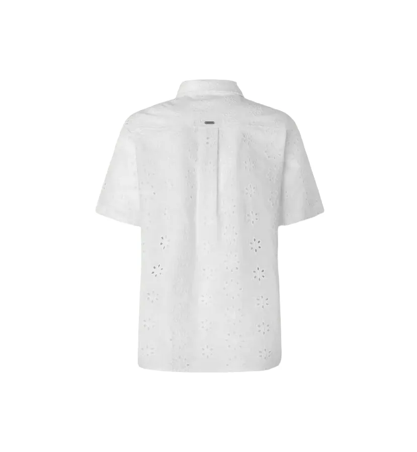 Pepe Jeans camicia manica corta da donna in popeline traforata sangallo Esty PL304810 800 bianco