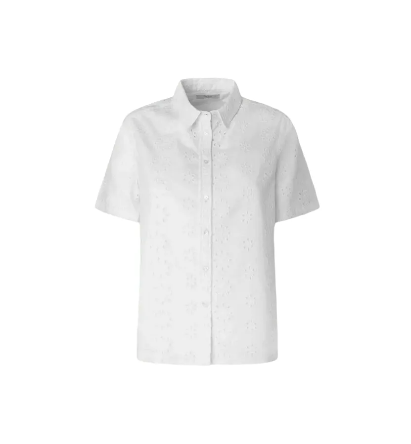 Pepe Jeans camicia manica corta da donna in popeline traforata sangallo Esty PL304810 800 bianco