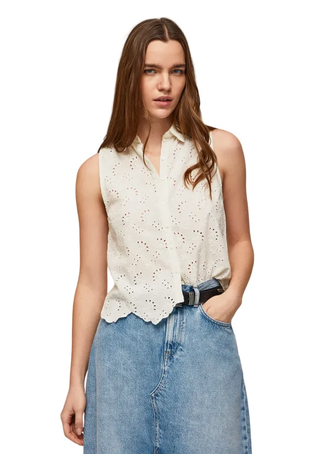 PepeJeans Camicia da donna smanicata traforata Eris PL304553 800 white