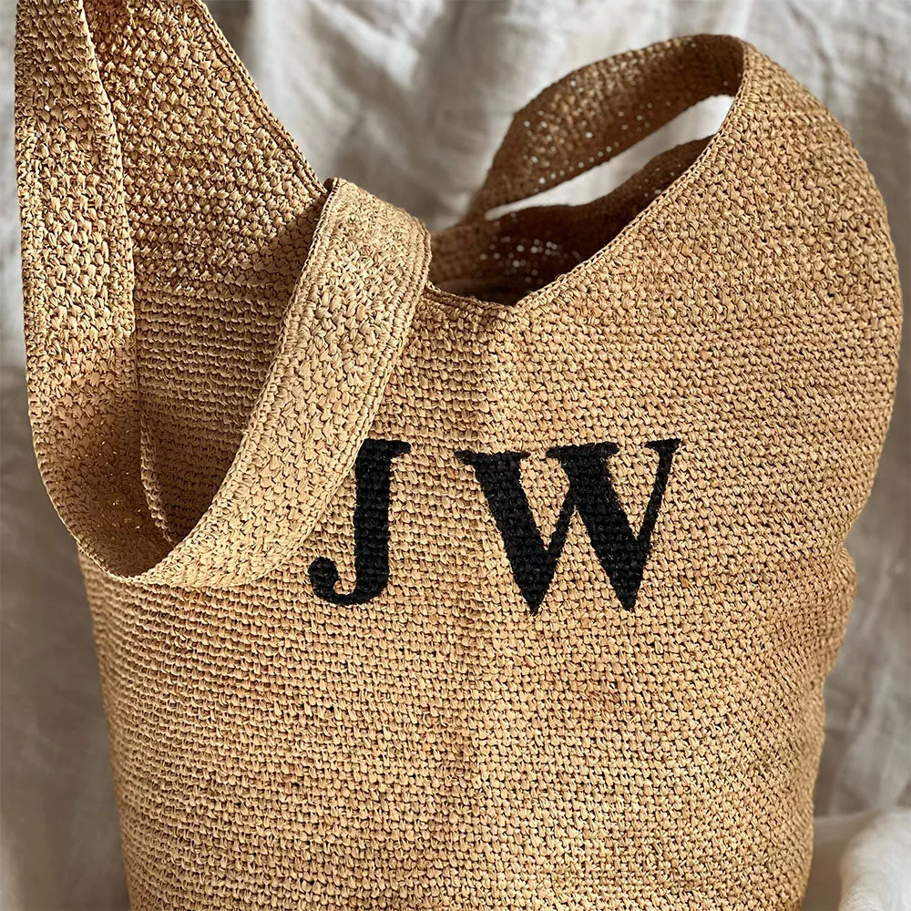 Personalised Raffia Bucket Bag - Olive