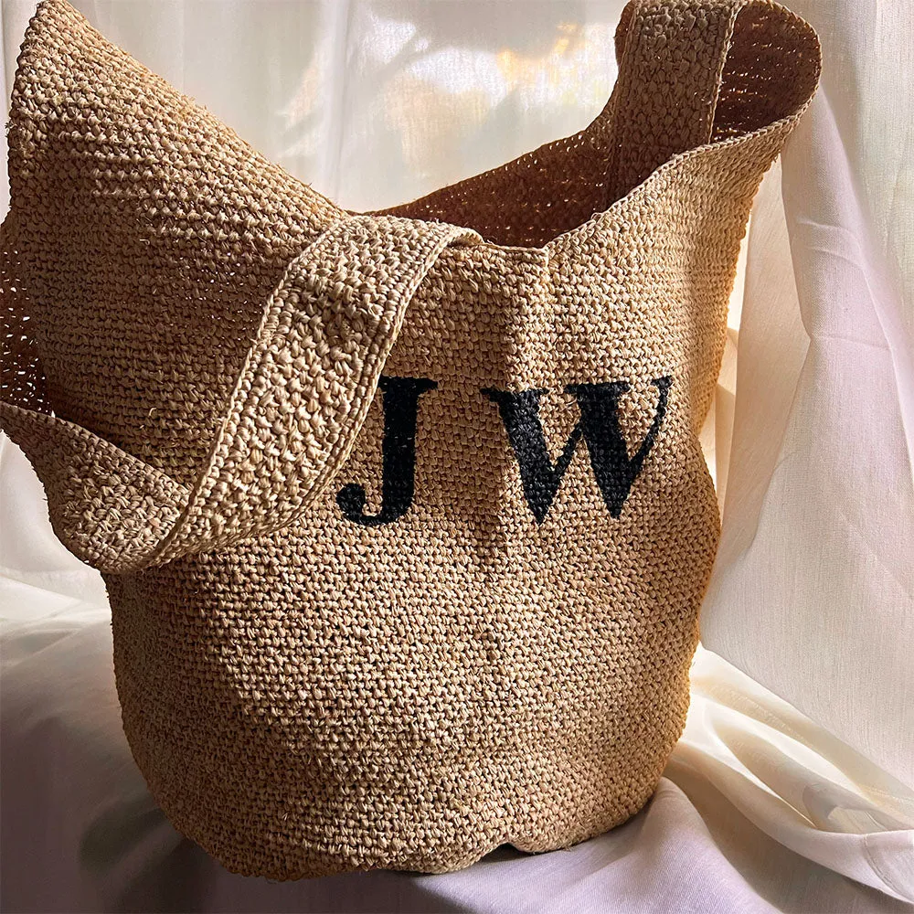 Personalised Raffia Bucket Bag - Olive