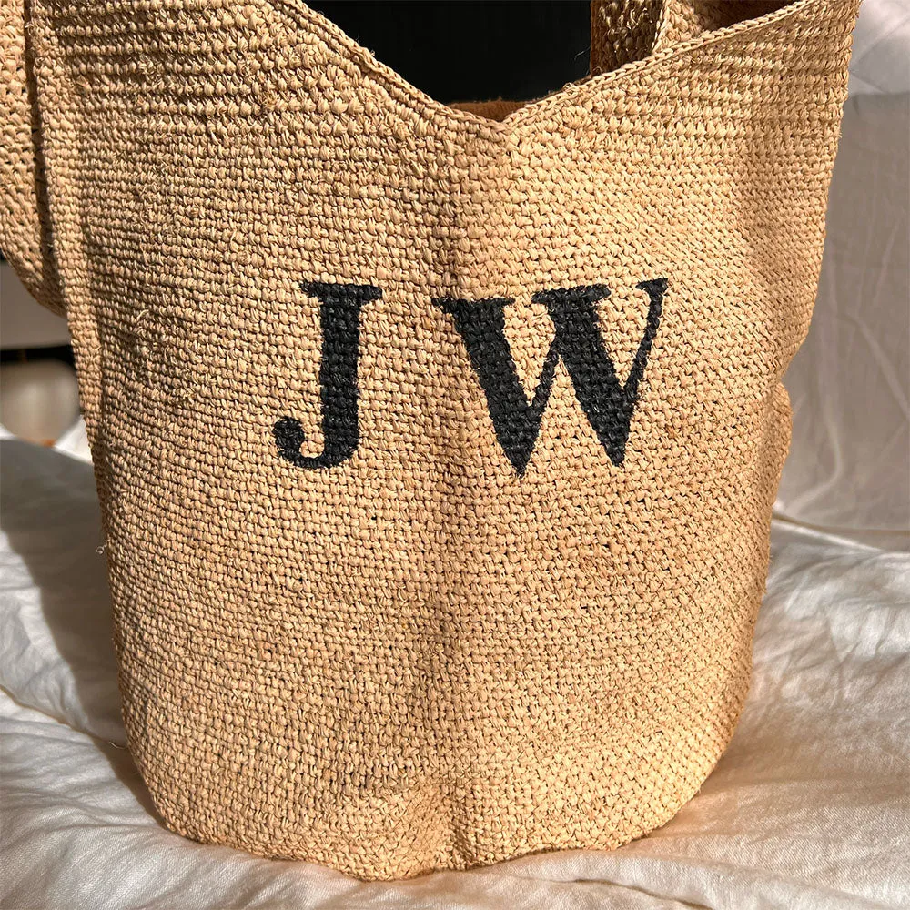 Personalised Raffia Bucket Bag - Olive