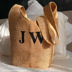 Personalised Raffia Bucket Bag - Olive