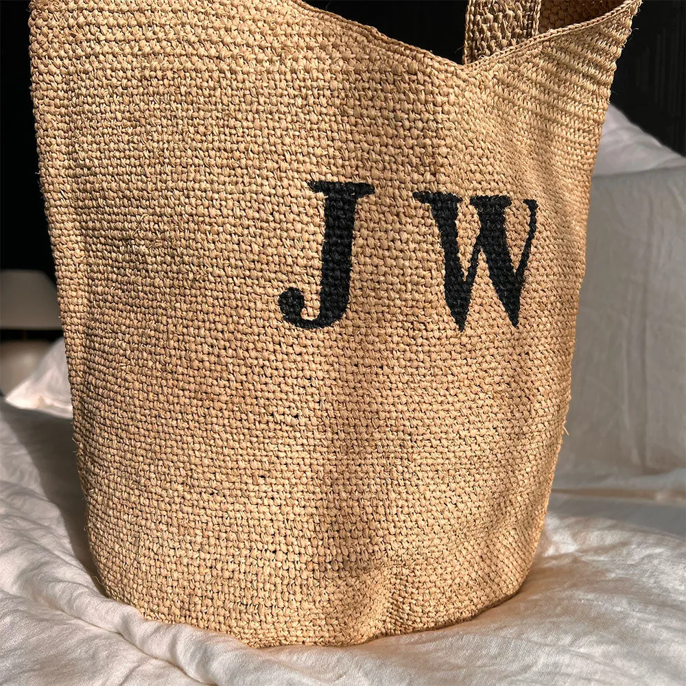Personalised Raffia Bucket Bag - Olive
