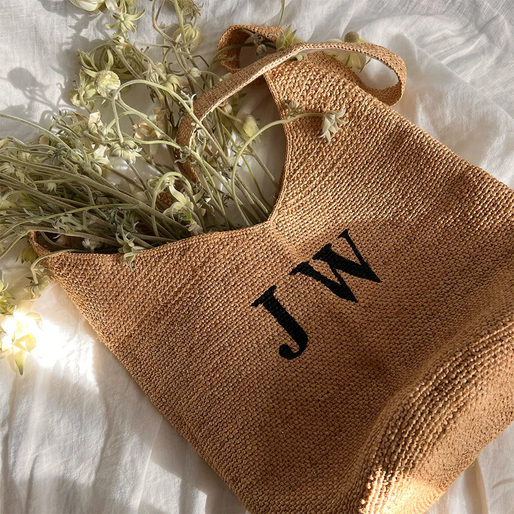 Personalised Raffia Bucket Bag - Olive