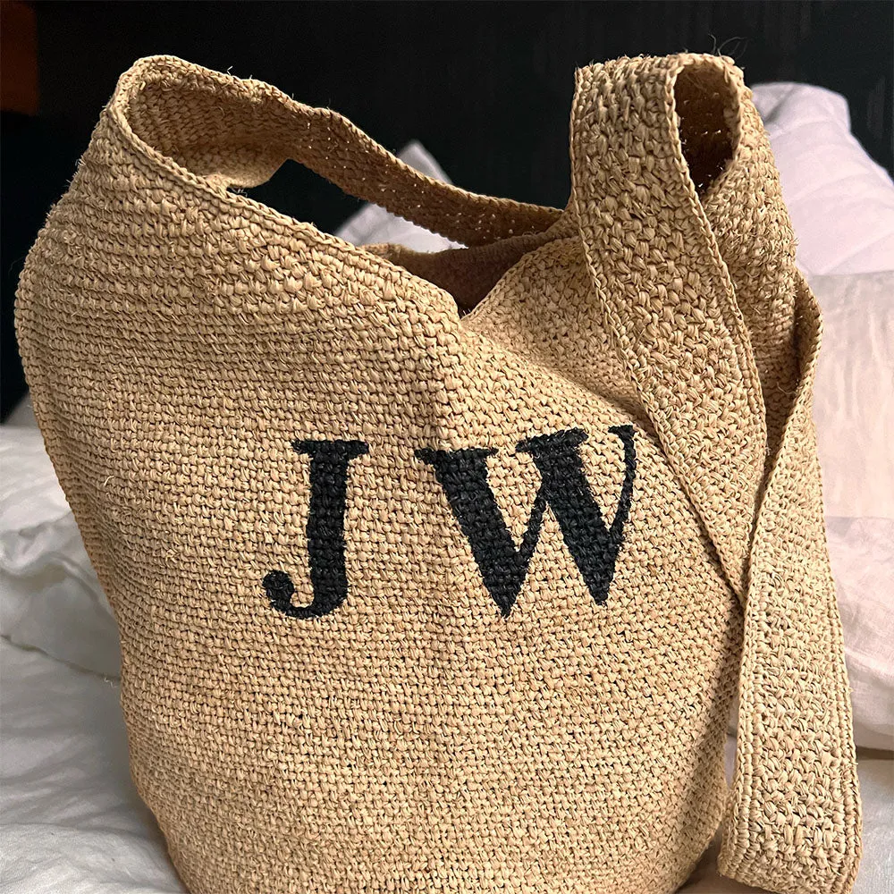 Personalised Raffia Bucket Bag - Olive