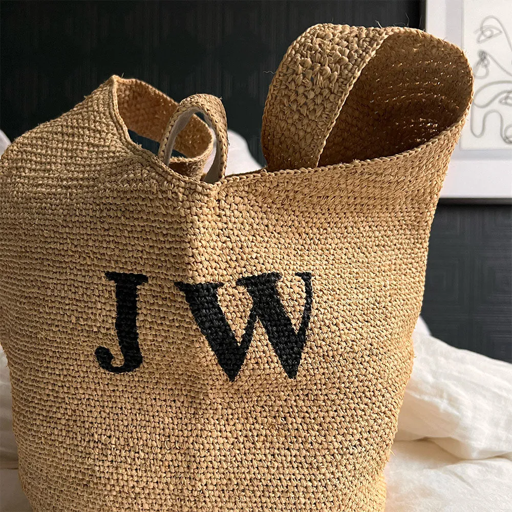 Personalised Raffia Bucket Bag - Olive