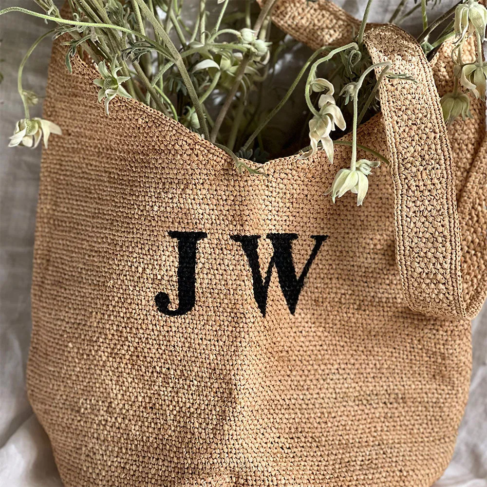 Personalised Raffia Bucket Bag - Olive