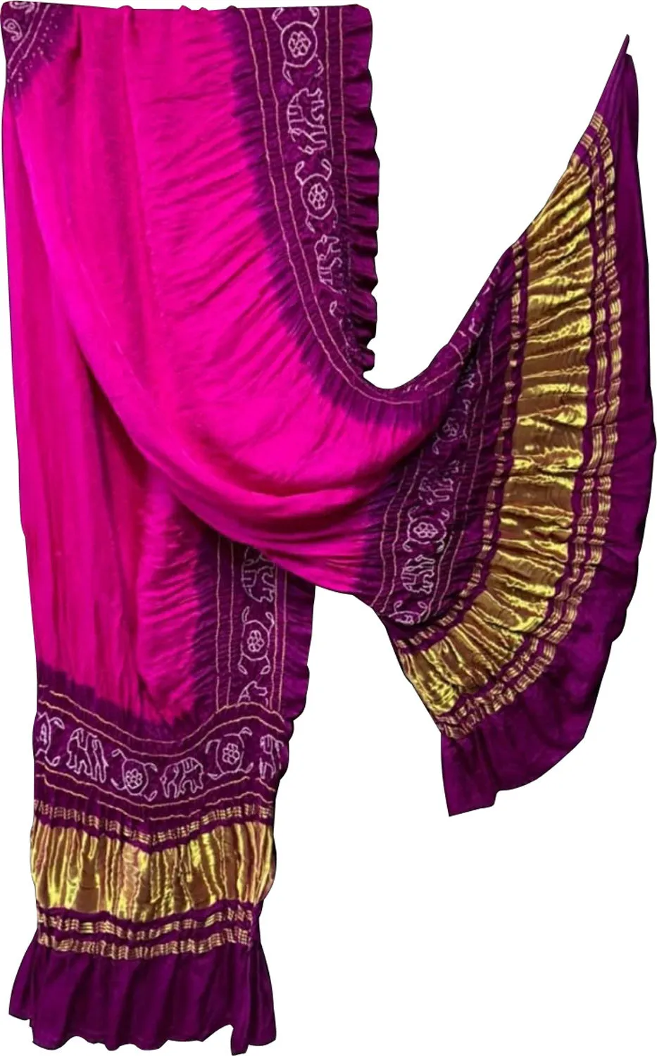 Pink And Purple Bandhani Pure Gajji Silk Dupatta