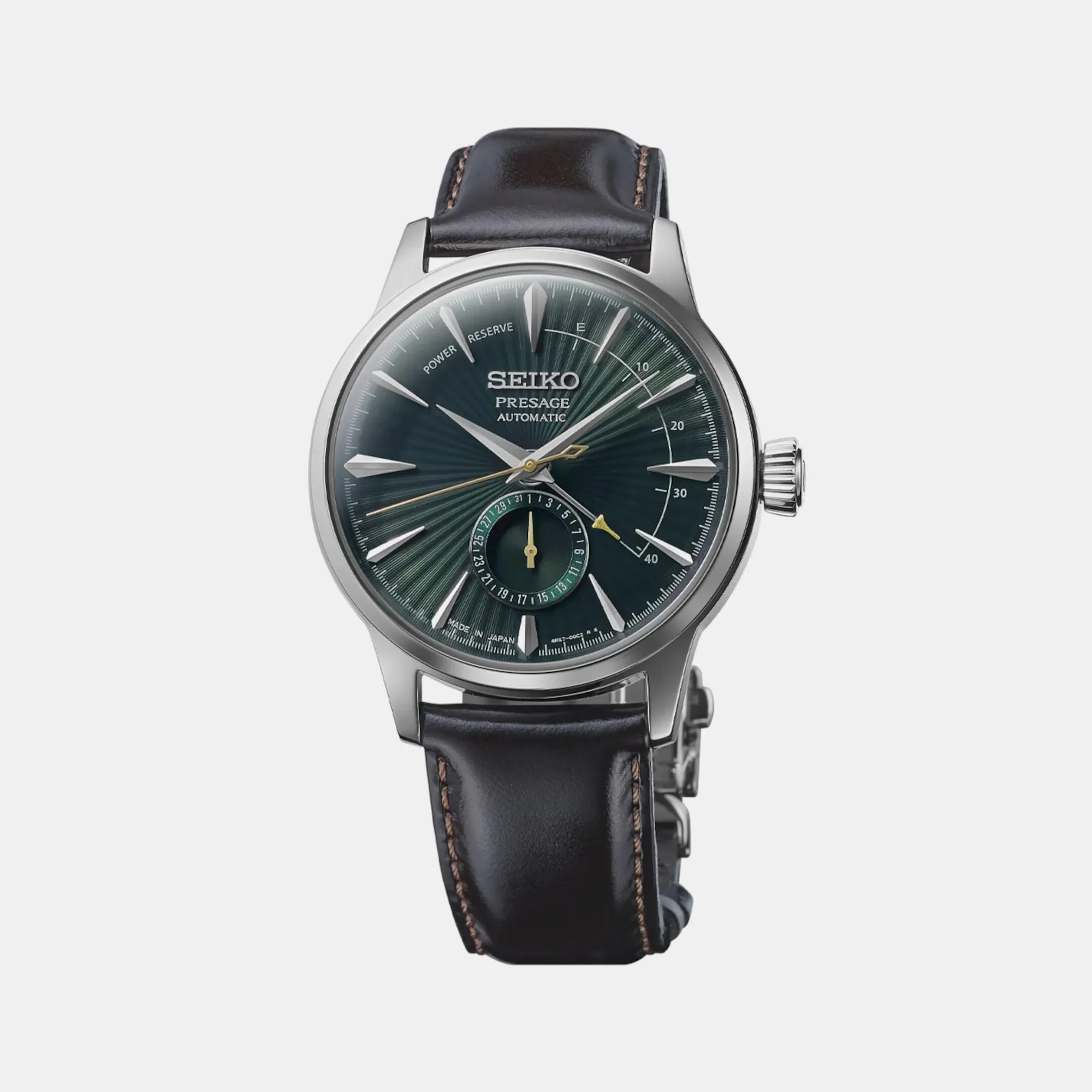 Presage Men's Green Dial Automatic Leather Watch SSA459J1