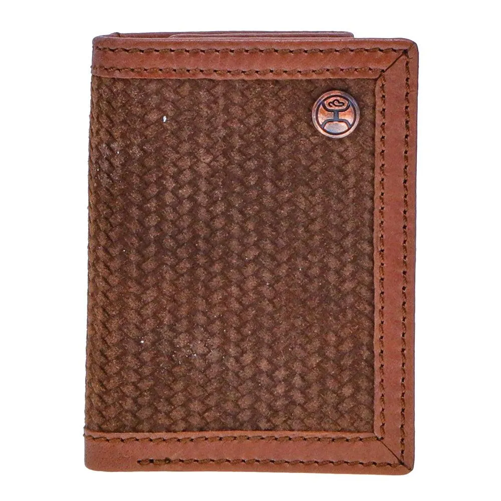 "Hooey Classic Roughout" Trifold Wallet  Brown Leather Basketweave Embossed Roughout
