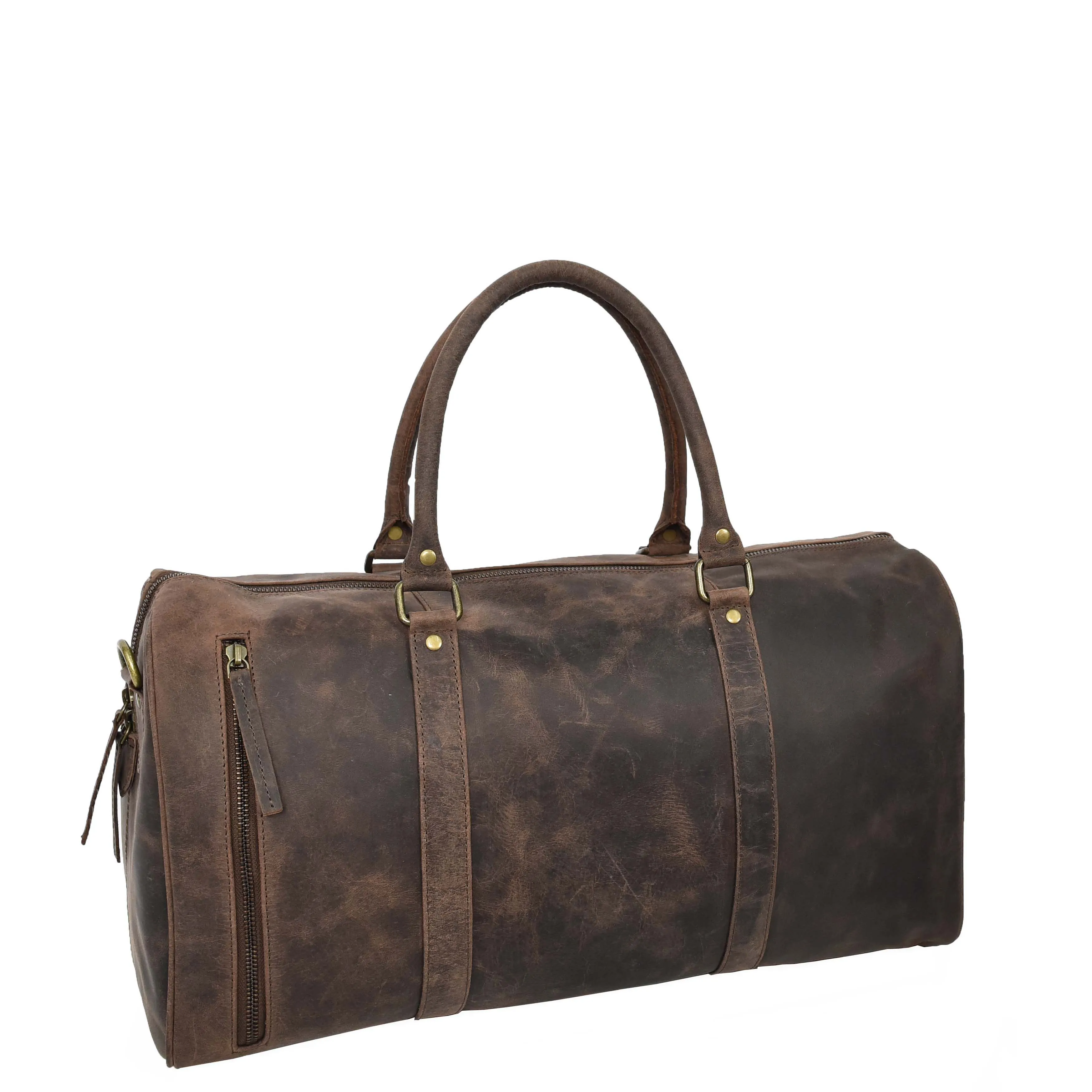 Real Leather Small Size Holdall Overnight Weekend Travel Duffle Bag Torin Brown