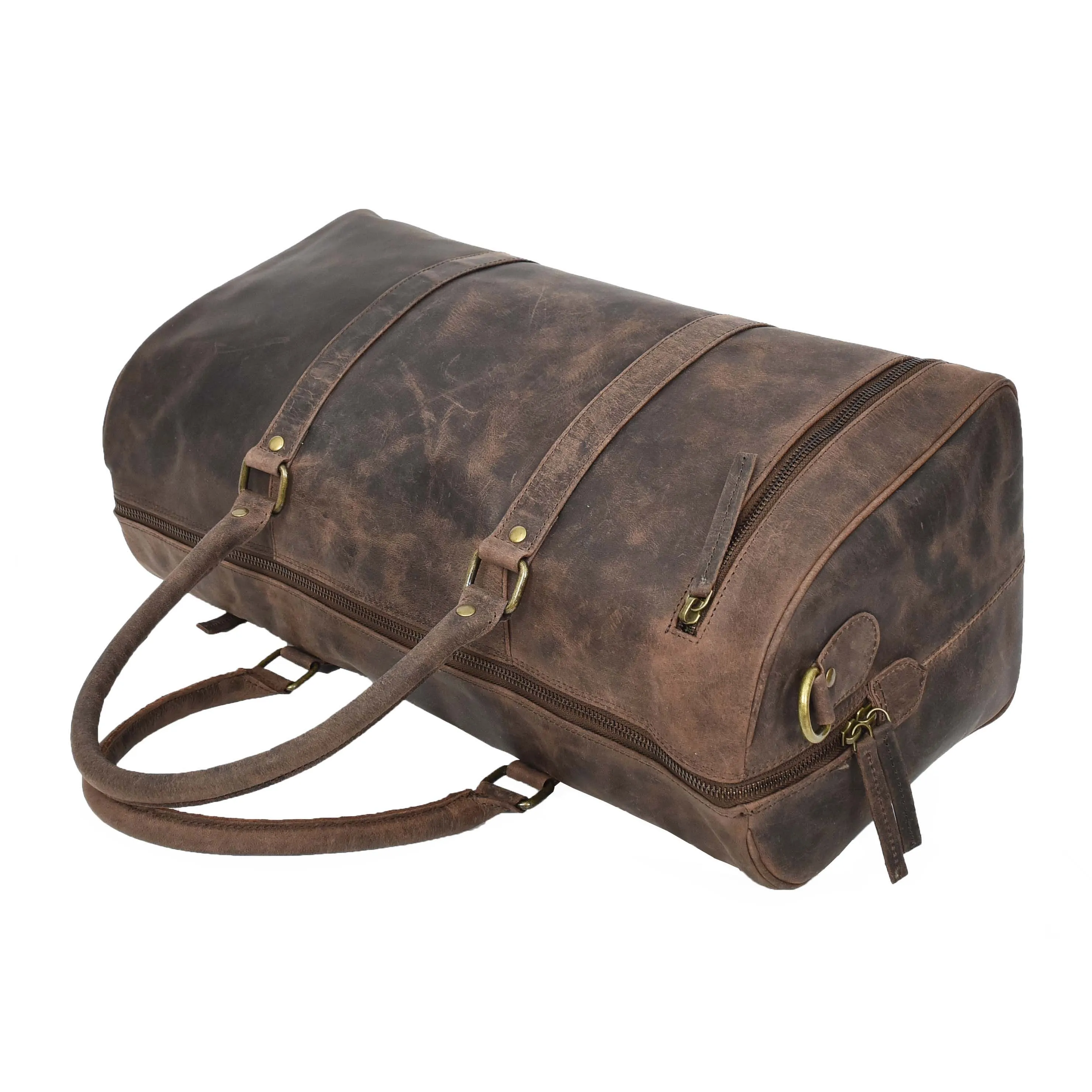 Real Leather Small Size Holdall Overnight Weekend Travel Duffle Bag Torin Brown