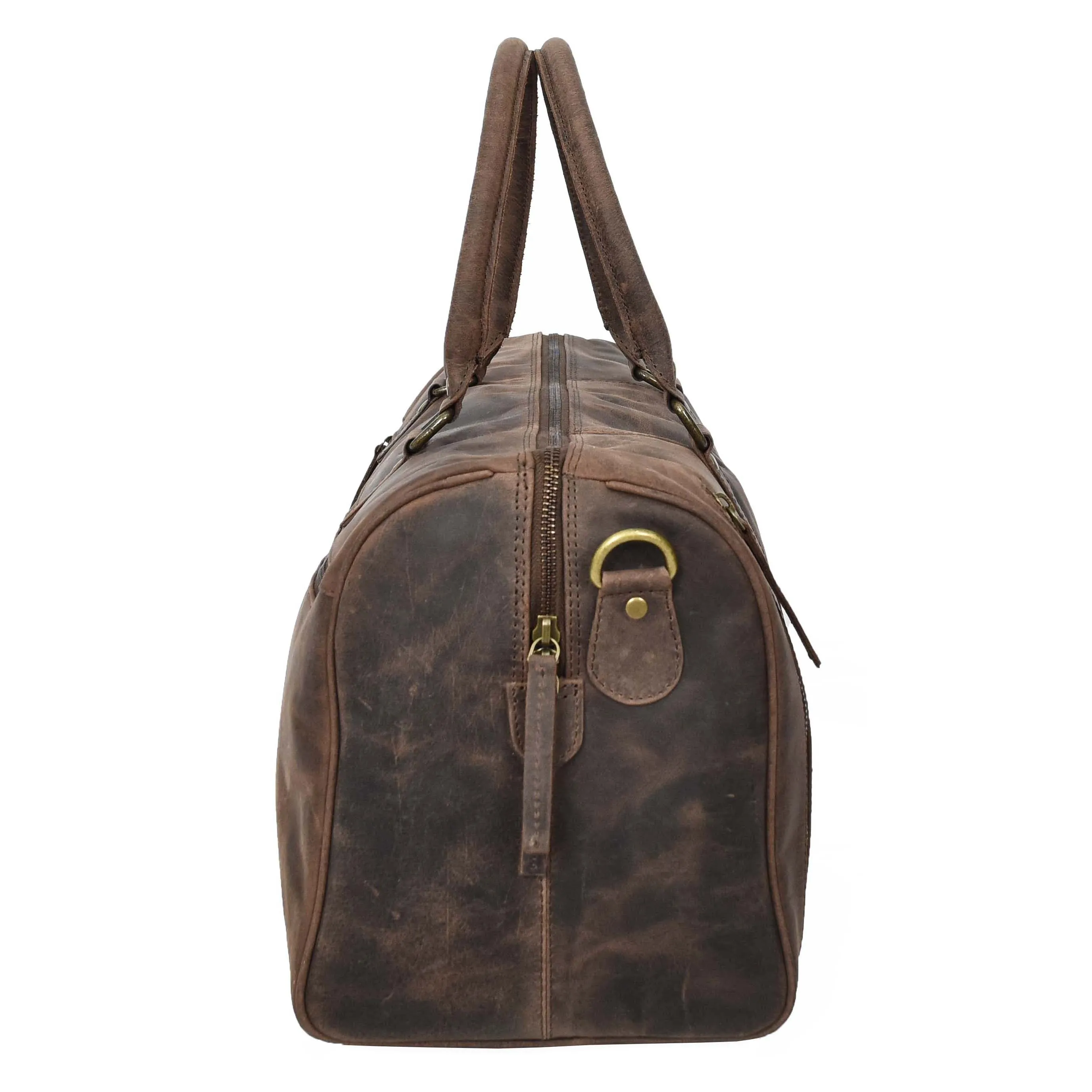 Real Leather Small Size Holdall Overnight Weekend Travel Duffle Bag Torin Brown