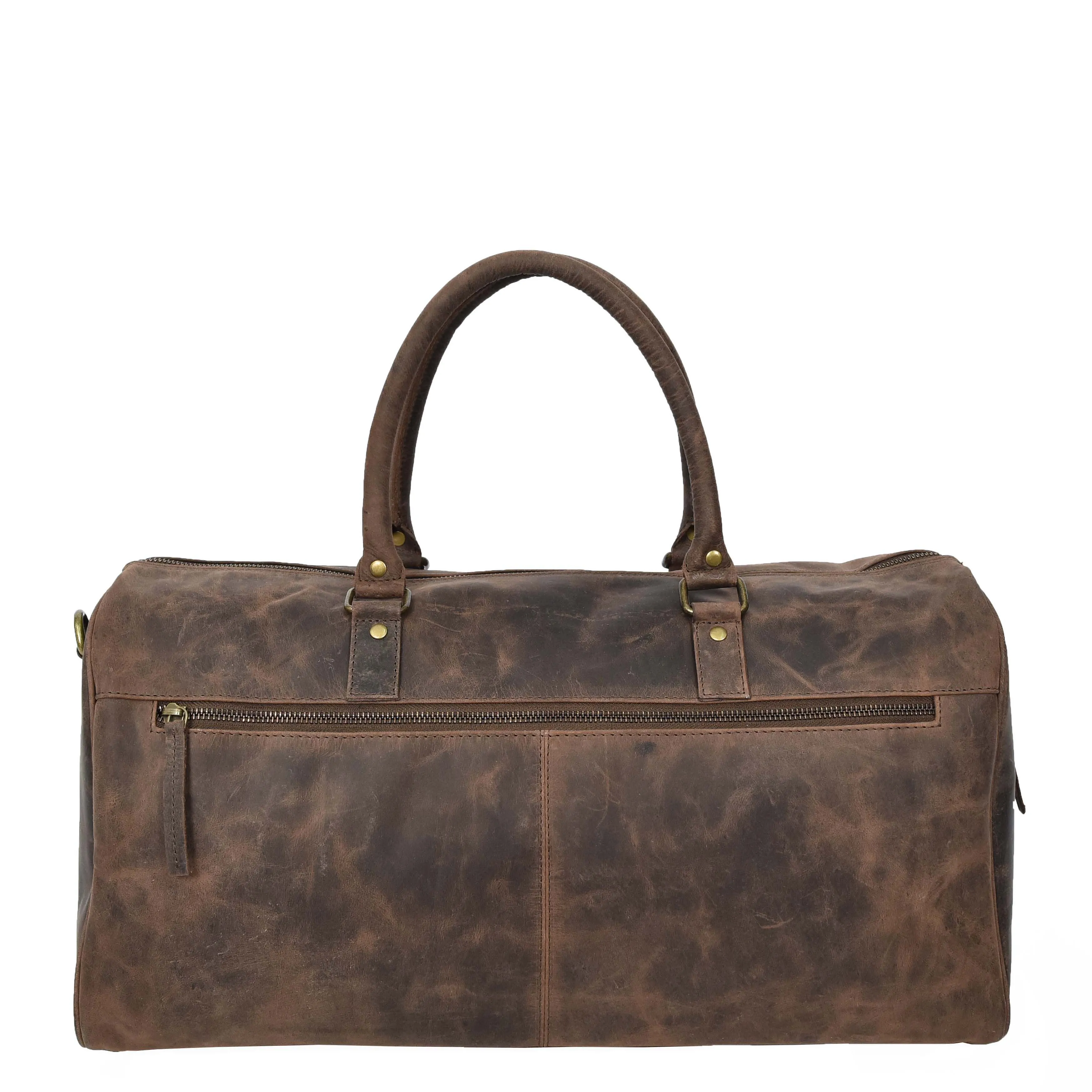 Real Leather Small Size Holdall Overnight Weekend Travel Duffle Bag Torin Brown