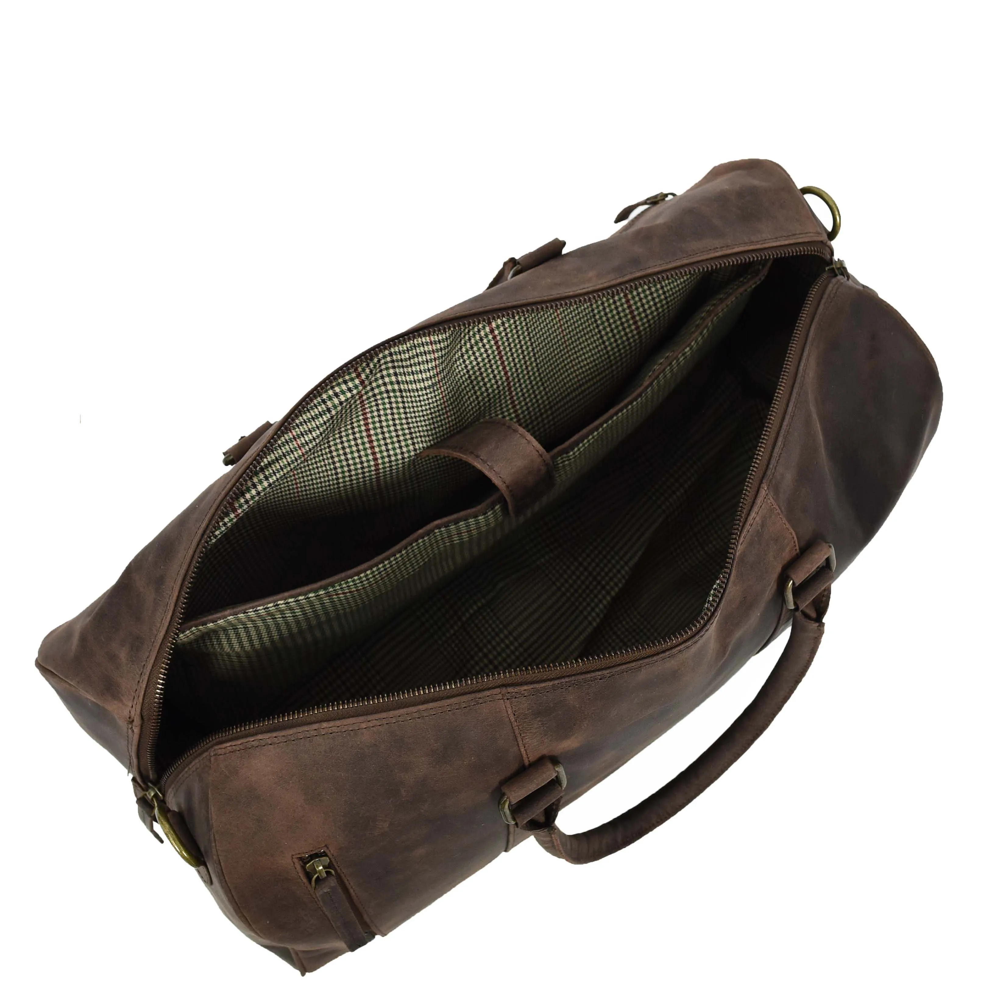Real Leather Small Size Holdall Overnight Weekend Travel Duffle Bag Torin Brown