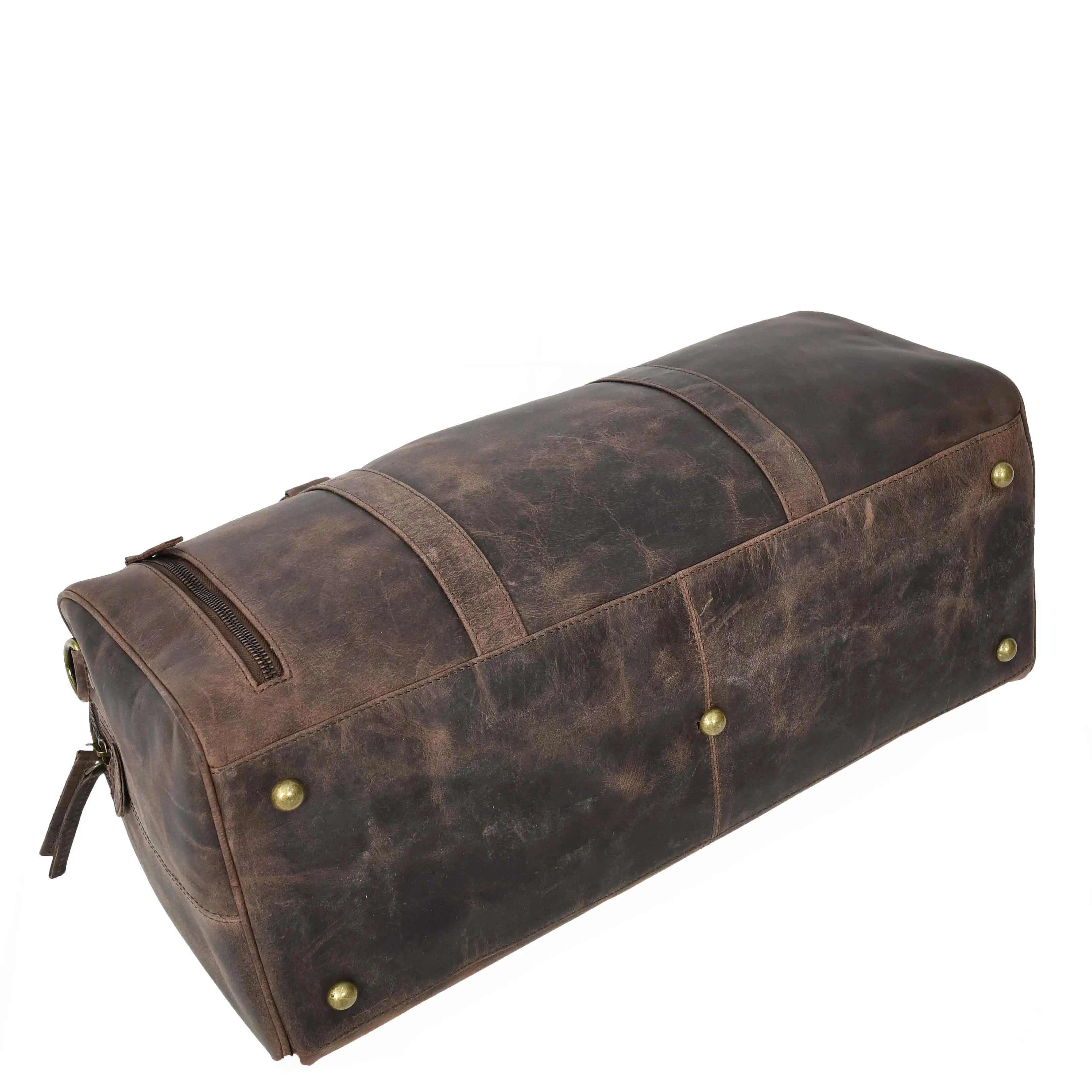 Real Leather Small Size Holdall Overnight Weekend Travel Duffle Bag Torin Brown